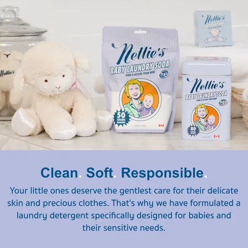 Miniatura 2 de Nellie's Lata de soda para ropa de bebé, 50 cargas, detergente en polvo suave para pieles sensibles, sin fragancia y seguro para bebés