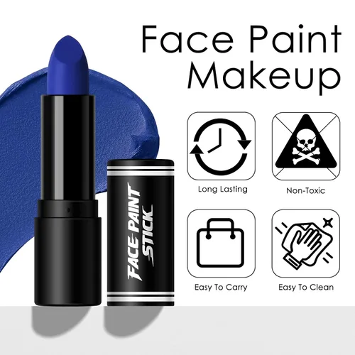 Miniatura 2 de 2Pcs Royal Blue Face Body Paint Stick, Royal Blue Lipstick Makeup Eyeblack for World Cup2026/Baseball/Football/Halloween/Cosplay Party Makeup Cream