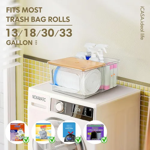 Miniatura 4 de iCASA Soporte dispensador de bolsas de basura – Organizador de acrílico 2 en 1 para debajo del fregadero, contenedor de bolsas de basura con tapa
