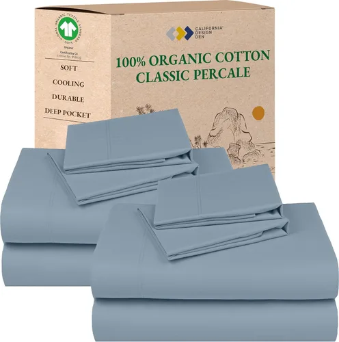 Miniatura 34 de California Design Den Sábanas King con Rayas, 100% Algodón Orgánico Percal, Juego de Sábanas de Bolsillo Profundo King y Fundas de Almohada - Raya