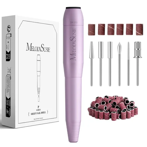 Miniatura 8 de MelodySusie - Kit de torno eléctrico PC120I negro con lima portátil para uñas de gel y acrílico, incluye fresas, bandas de limado, dorado