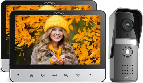 TMEZON Sistema de intercomunicador con vídeo con cable, timbre de puerta de vídeo de 7 pulgadas con soporte de visión nocturna, desbloqueo remoto,