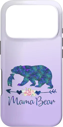 Miniatura 30 de Teal Blue Purple Floral Mama Bear and One Cub Silver Purple Case for iPhone 17
