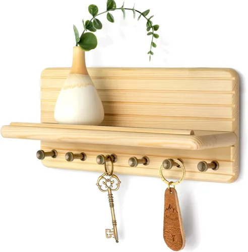 Miniatura 17 de Rebee Vision Soporte de pared de madera de acacia para decoración del hogar, mini llavero de 7 pulgadas para pared con 4 ganchos resistentes