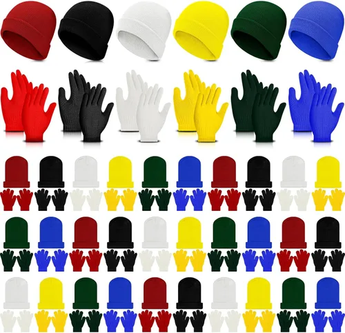 Handepo 60 unidades de gorro y guantes de invierno para niños, sombreros de punto a granel, guantes cálidos unisex para clima frío, regalos de