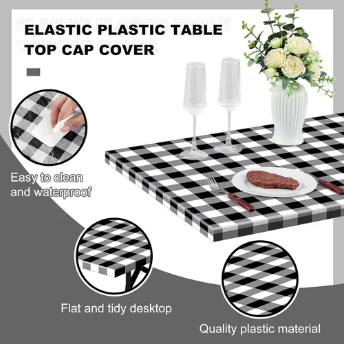 Miniatura 3 de Boao 6 manteles de plástico para mesa de pícnic, 72 x 30 pulgadas, para mesas de 6 pies, desechables, impermeables, a cuadros, en blanco y negro