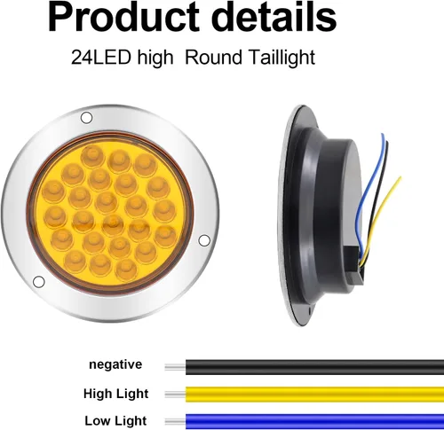 Miniatura 2 de Kit de 2 luces LED redondas amarillas traseras para remolque, 24 luces LED de freno y giro de marcha atrás para camión RV (24 LED, amarillo)