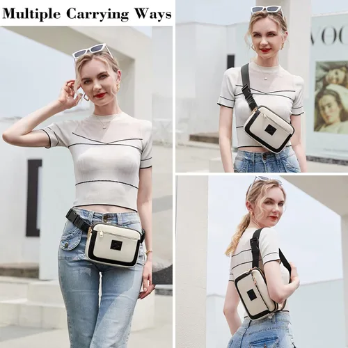 Miniatura 7 de BUG Riñonera bandolera para mujer, beige y negro, Fashtion