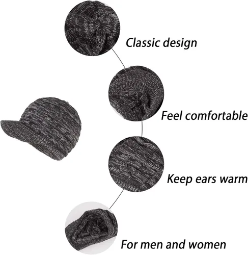 Miniatura 4 de Unisex Winter Hats with Visor Warm Ski Hat Stylish Knitted Hat for Men and Women