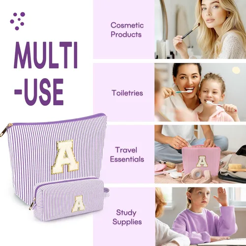 Miniatura 4 de 2 piezas de bolsas de maquillaje iniciales para mujeres: bolsa de cosméticos para viaje y artículos de tocador - Regalos de cumpleaños para niñas