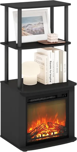 Miniatura 17 de Furinno Soporte clásico de TV de 70 pulgadas con chimenea, roble francés gris gris roble francés