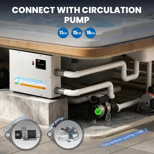 Miniatura 5 de Mxmoonant Calentador de spa, calentador de agua para piscina y bañera de hidromasaje de 11KW 220V Termostato de pantalla táctil, compatible