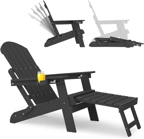 Miniatura 11 de YEFU Silla Adirondack con Otomana Retráctil: Juego de 2 Sillas Adirondack Plegables - Respaldo Ajustable de 5 Niveles con Reposapiés - Sillas
