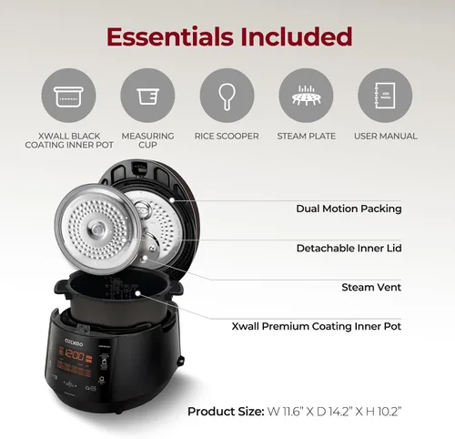 Miniatura 2 de Cuckoo CRP-P0609S - Olla de presión eléctrica para arroz, con calentamiento por inducción (negra)