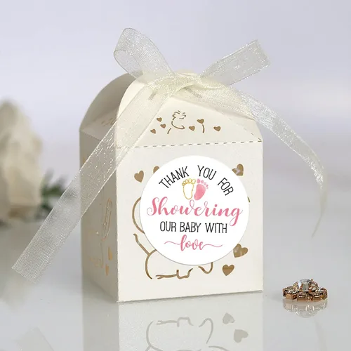 Miniatura 5 de Calcomanías rosadas para baby shower, gracias por duchar a nuestro bebé con amor, recuerdos de baby shower para niñas, 2 pulgadas, paquete de 50