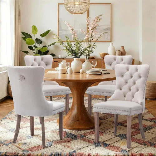 SoarFlash Juego de 4 sillas de comedor de terciopelo, silla lateral de respaldo alto, silla lateral tapizada moderna de alta gama con capitoné y