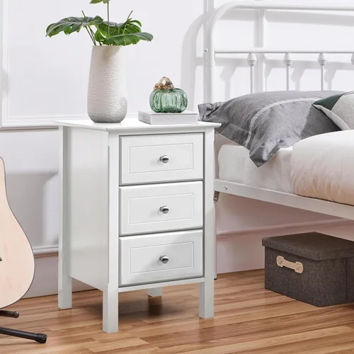 Miniatura 4 de Topeakmart Juego de 2 mesitas de noche de 3 cajones con patas de madera maciza, mesita de noche de madera con amplio cajón de almacenamiento
