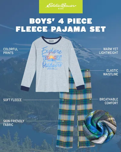 Miniatura 2 de Eddie Bauer Conjunto de pijama para niño - Acogedor conjunto de ropa de dormir de invierno de forro polar - Camisa de manga larga de 4 piezas
