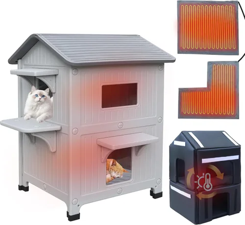 Miniatura 14 de Rockever Casa de gatos al aire libre de plástico con forro aislado, 100% casas de gatos al aire libre aisladas para invierno, refugio para gatos al