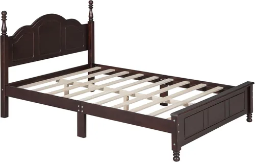 Miniatura 8 de MERITLINE Base de cama de plataforma de tamaño matrimonial con cabecero, base de madera maciza con soporte de listones de madera, no necesita