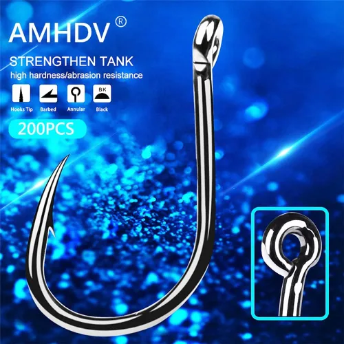 Miniatura 6 de AMHDV 200 unids/paquete de anzuelos de pesca circulares Super fuerte pulpo púa gancho de pesca para agua salada de agua dulce