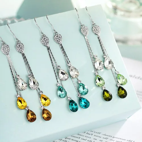 Miniatura 6 de Neoglory aretes colgantes de cristal hechos con elemento Swarovski, tres colores, 3.14 pulgadas