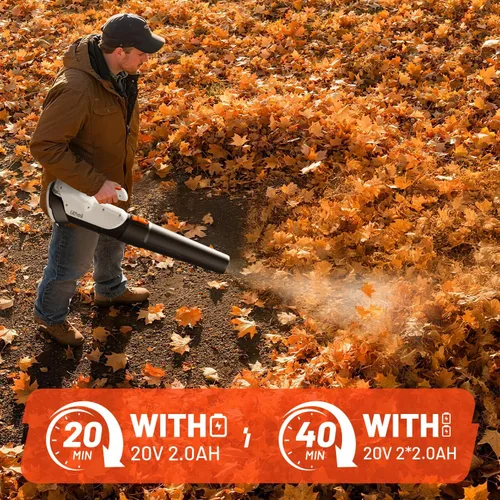 Miniatura 5 de Litheli Soplador de hojas inalámbrico de 20 V, soplador de hojas alimentado por batería, batería de 2.0 Ah, ligero, modo de 2 velocidades