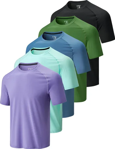 Paquete de 5 camisetas de manga corta, con cuello redondo y de secado rápido para hombre, camisetas deportivas para correr, entrenar o ir al gimnasio