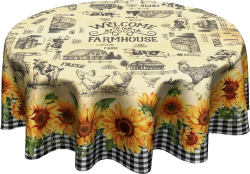Miniatura 58 de Fall Tablecloth Round 60 Inch Autumn Thanksgiving Table Cloths Circle Pumpkin Buffalo Plaids Table Cloth Rustic Farmhouse Tablecloth for Holiday