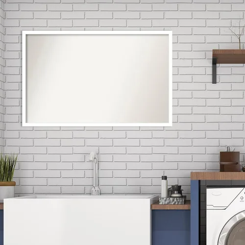 Miniatura 673 de Amanti Art Espejo de baño blanco para sobre el fregadero, 32 x 45 pulgadas, espejo de tocador rectangular blanco esbelto, marco de madera moderno