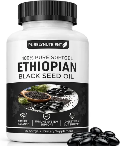 PurelyNUTRIENT Cápsulas de aceite de semilla negra etíope con 4.64% de timoquinona, apoyo inmunológico y refuerzo de la digestión y energía, sin