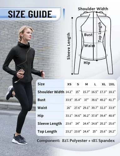 Miniatura 6 de CHAMWEY Chaquetas para correr para mujer, ajuste delgado, resistente al viento, agujeros para el pulgar, bolsillos con cremallera completa
