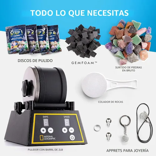 Miniatura 4 de NATIONAL GEOGRAPHIC Kit profesional de pulidor de rocas - Pulidor de rocas completo para adultos y niños con barril duradero de 2 libras, rocas