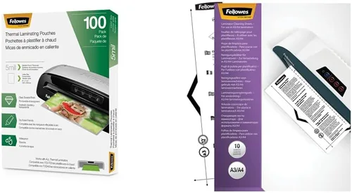Fellowes Bolsas de laminación térmica, hojas tamaño carta, paquete de 100 (5743501) y hojas de limpieza Fellowes Laminator, paquete de 10