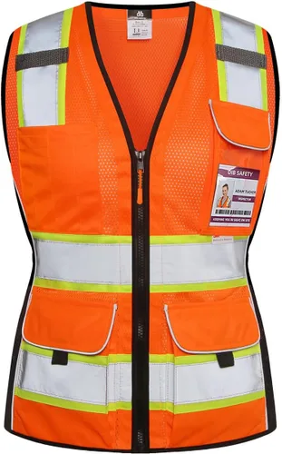 Dib Safety Chaleco para Mujeres con Bolsillos, Chaleco Reflectante de Malla de Alta Visibilidad, Clase 2 ANSI Hecho con Cinta Reflectante 3M, Naranja