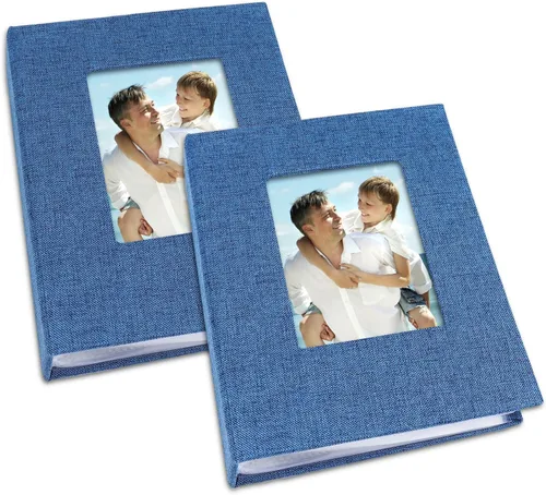 Vienrose Álbum de fotos pequeño de 4 x 6 pulgadas, paquete de 2 mini libros de fotos con cubierta de lino, 26 páginas con capacidad para 52 Azul