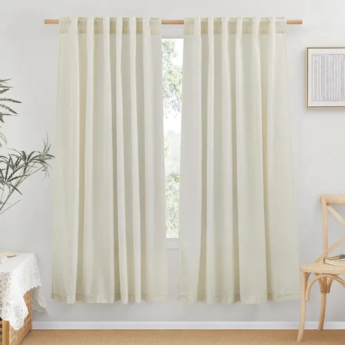 Miniatura 91 de NICETOWN Cortinas de lino grueso para dormitorio, privacidad añadida, bolsillo para barra y pestaña trasera, no se transparentan, mezcla de lino