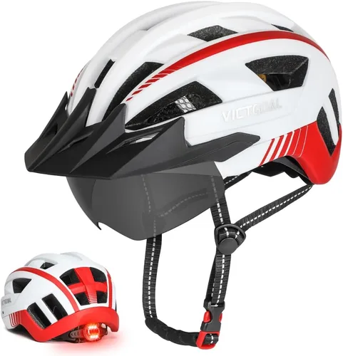 Miniatura 10 de VICTGOAL Casco de bicicleta para hombres y mujeres con luz LED, gafas magnéticas desmontables, visera solar extraíble, casco de bicicleta de montaña