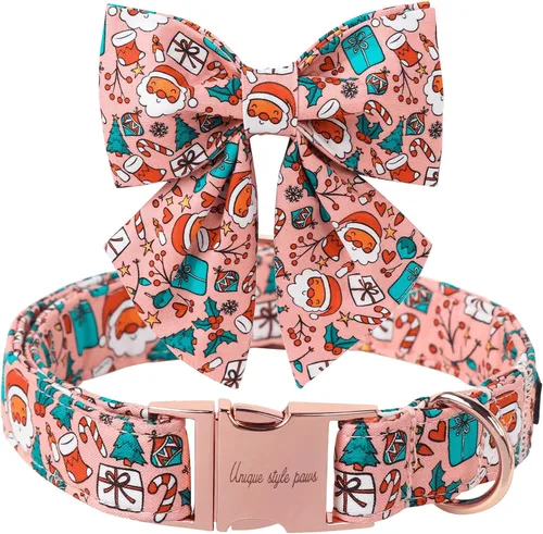 Miniatura 39 de Unique style paws Collar de perro de color verde sedoso, ajustable, duradero, con lazo para boda, collar de pajarita para cachorros y gatos pequeños