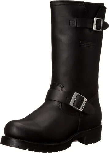 RIDETECS - Botas de motociclista de cuero de 11 pulgadas para hombre, color negro, empeine ajustable de pantorrilla con correas laterales en el