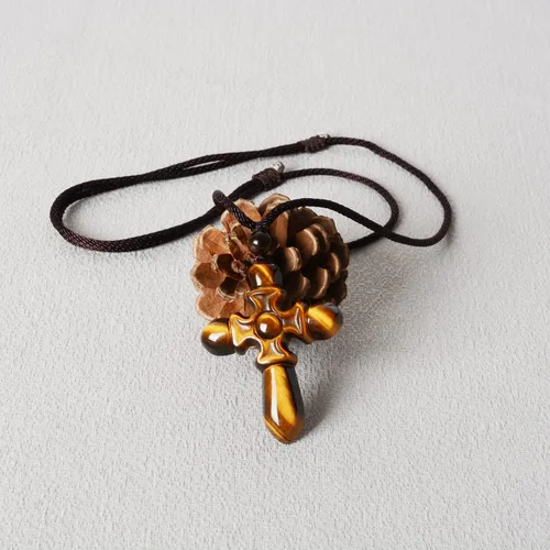 Miniatura 2 de QIANXU Collares de cruz de cristal de ojo de tigre para mujeres y hombres, amuleto de protección de Jesús, collar con colgante de joyería curativa