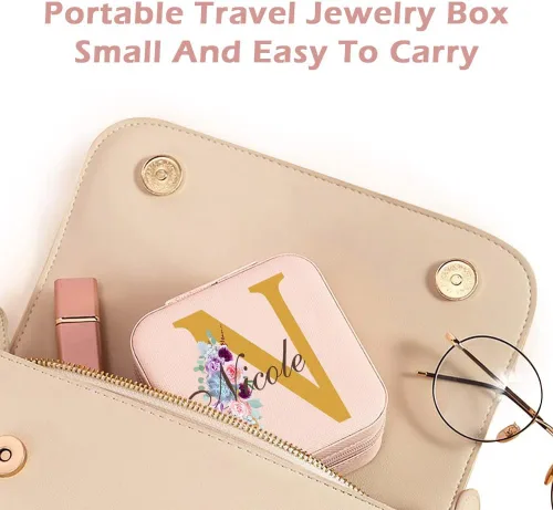 Miniatura 42 de Joyero de regalo para dama de honor, pequeño estuche de viaje personalizado de piel sintética portátil, cajas de propuestas de dama de honor, mini
