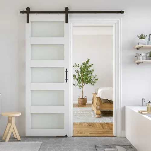 Miniatura 14 de SMARTSTANDARD Puerta de granero de vidrio de 36 x 84 pulgadas con kit de herramientas de 6.6 pies incluido, vidrio de 5 paneles, requiere montaje