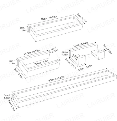 Miniatura 6 de Lairuier Juego de 4 piezas de barra de toallas de baño, juego de accesorios de baño en negro mate que incluye barra de toallas, soporte de toallas