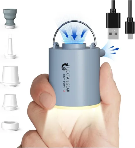 FLEXTAILGEAR Tiny Pump X Bomba de aire portátil + luz de campamento Ultra-Mini bomba de aire con batería de 1300 mAh recargable por USB para Gris