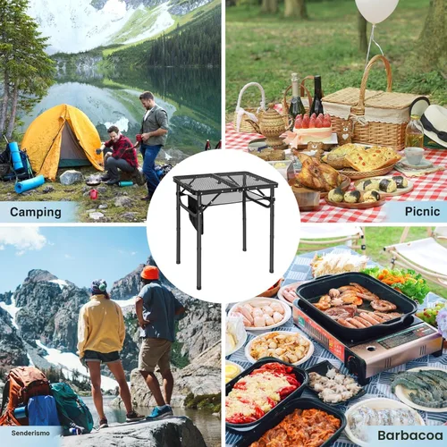 Miniatura 7 de RedSwing Mesa plegable para parrilla, mesa de aluminio ligera de altura ajustable con escritorio de malla y bolsa de malla para acampar al aire Negro