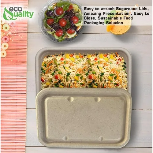 Miniatura 7 de EcoQuality Cuencos desechables de 34 onzas con tapas de fibra, cuencos rectangulares de papel biodegradable de fibra de caña de azúcar compostable