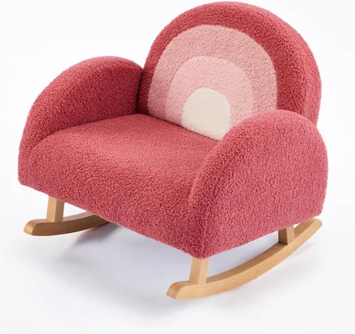 Miniatura 10 de JOYMOR Silla para niños, mecedora de forro polar con patas de madera maciza, diseño antipuntas, sofá infantil para guardería, sala de juegos, verde