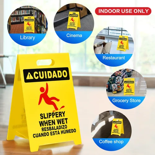Miniatura 6 de MATTHEW CLEANING - Señales industriales de 19 pulgadas para suelo mojado, paquete de 3 letreros de advertencia multilingües de plástico corrugado