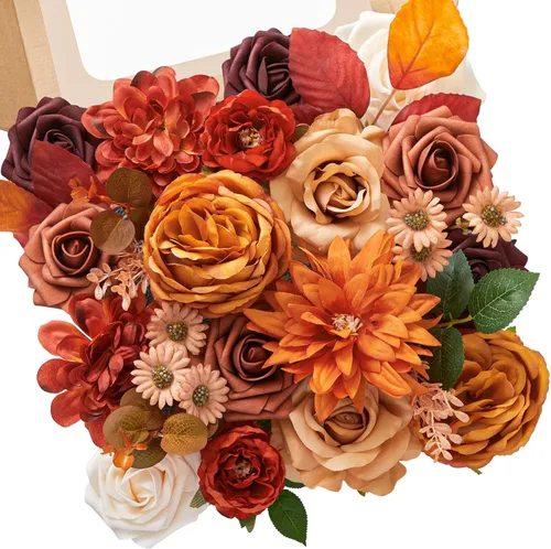Miniatura 23 de Serwalin Flores de seda, flores artificiales burdeos para decoración de boda, rosas falsas rosas rosas y rojas con tallos y caja de vegetación, A